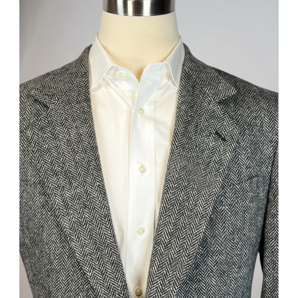 Vintage Tweed Herringbone Robert Stack 42L Gray Wool Sport Coat - Picture 8 of 16